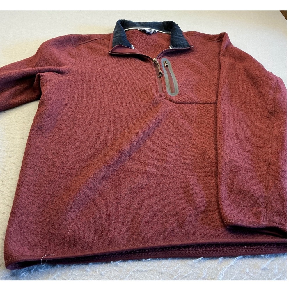 Land's End Quarter Zip Pullover Fleece Sweater Burgundy Chest Pocket Large L